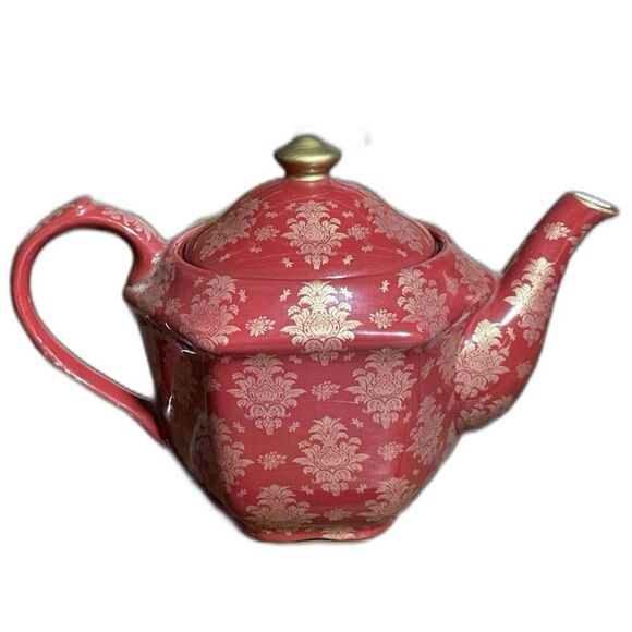 Dark garnet red and gold oriental tea pot glass or ceramic teapot for tea time - Picture 5 of 6